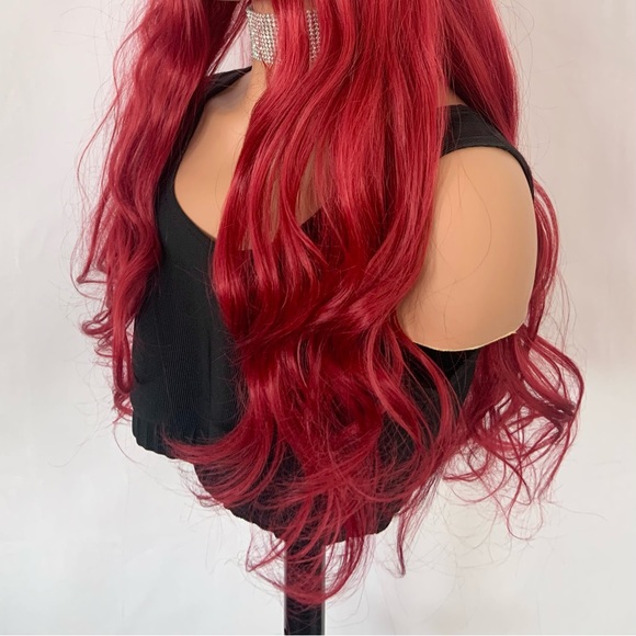 Long Gorgeous Vibrant Red Premium Fiber “Put On & Go” Wig with Bangs 🥰 - Picture 11 of 13